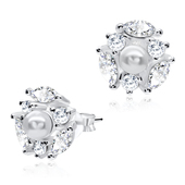 Pearly Surround by CZ Silver Ear Stud STS-3237